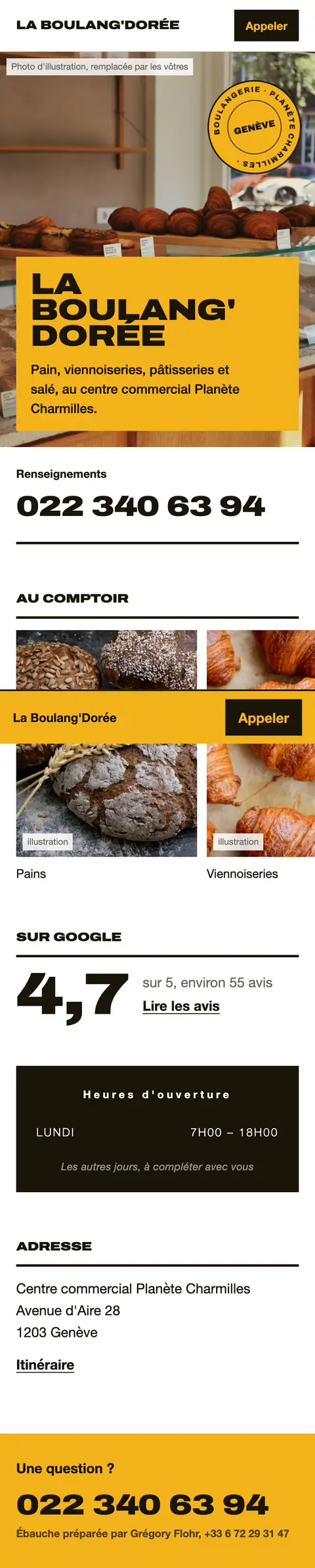 Site de la Boulang'Dorée sur téléphone